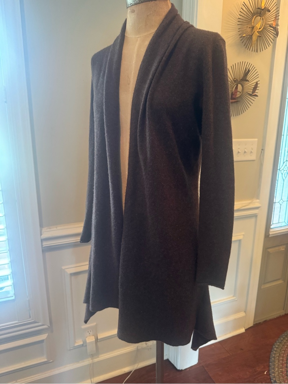 360 Cashmere Open-Front Cashmere Cardigan in Dark Brown